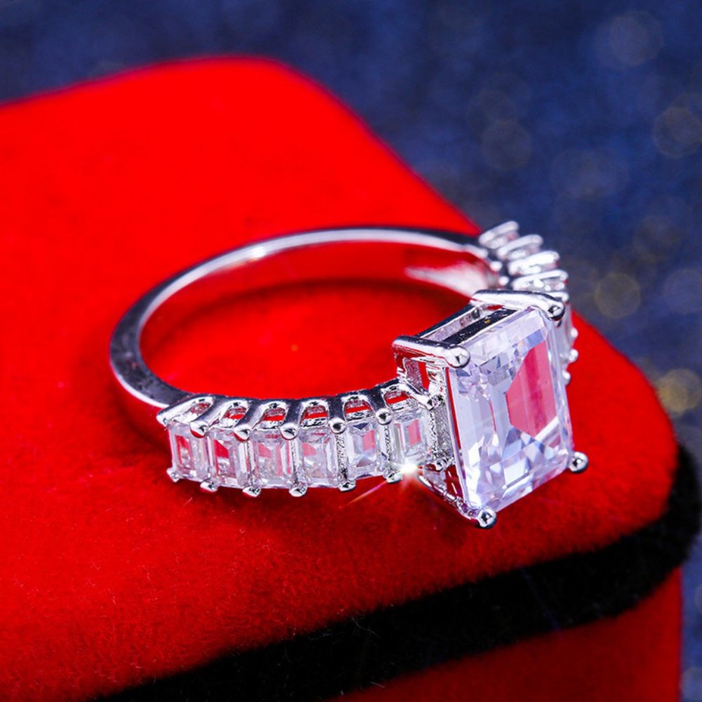 NEW 925 Sterling Silver Diamond Radiant Cut Ring - Picture 5 of 6